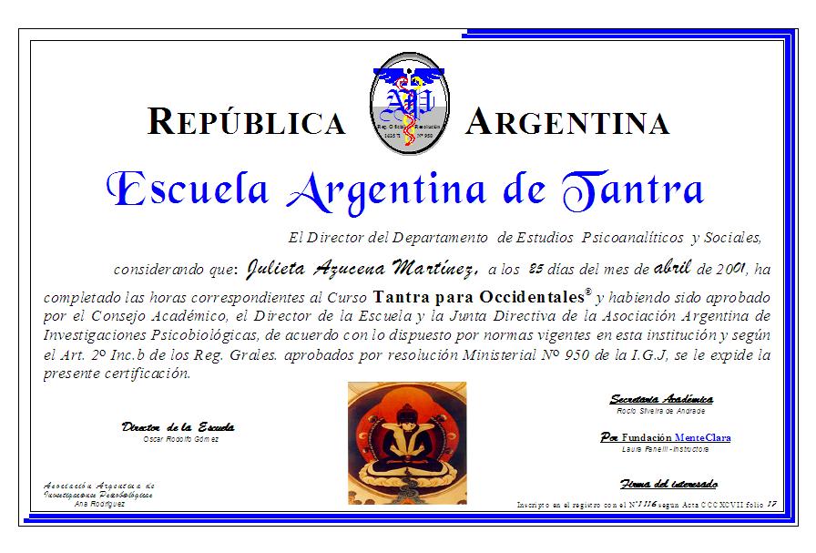 Certificación oficial del Curso de Tantra